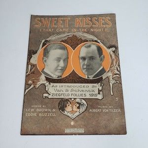 Antique 1919  Sheet Music Sweet Kisses Ziegfeld Follies Albert Von Tilzer Vtg